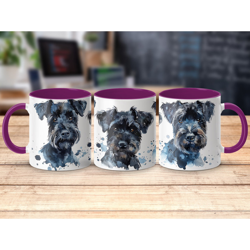 Artistic Watercolor Schnauzer Dogs 11oz Coffee Mug, 2, Purple
