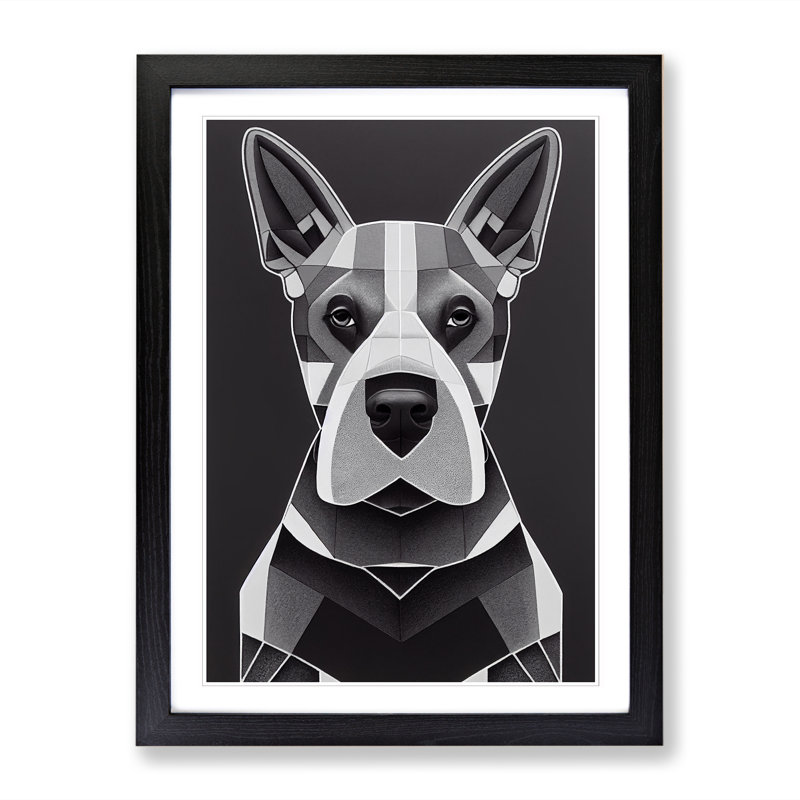 English Bull Terrier Cubism - Single Picture Frame Print, Black, 46cm H x 34cm W x 2cm D