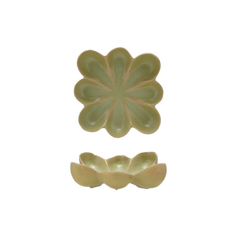 Stoneware Flower Shaped Plate Reactive Glaze