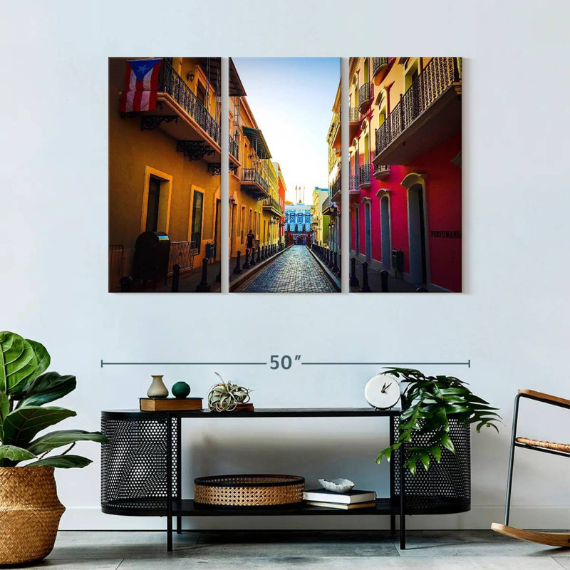 Portoricain, rue sur toile, ensemble de 3 pièces, H 32 po x l 50 po x P 1,25 po