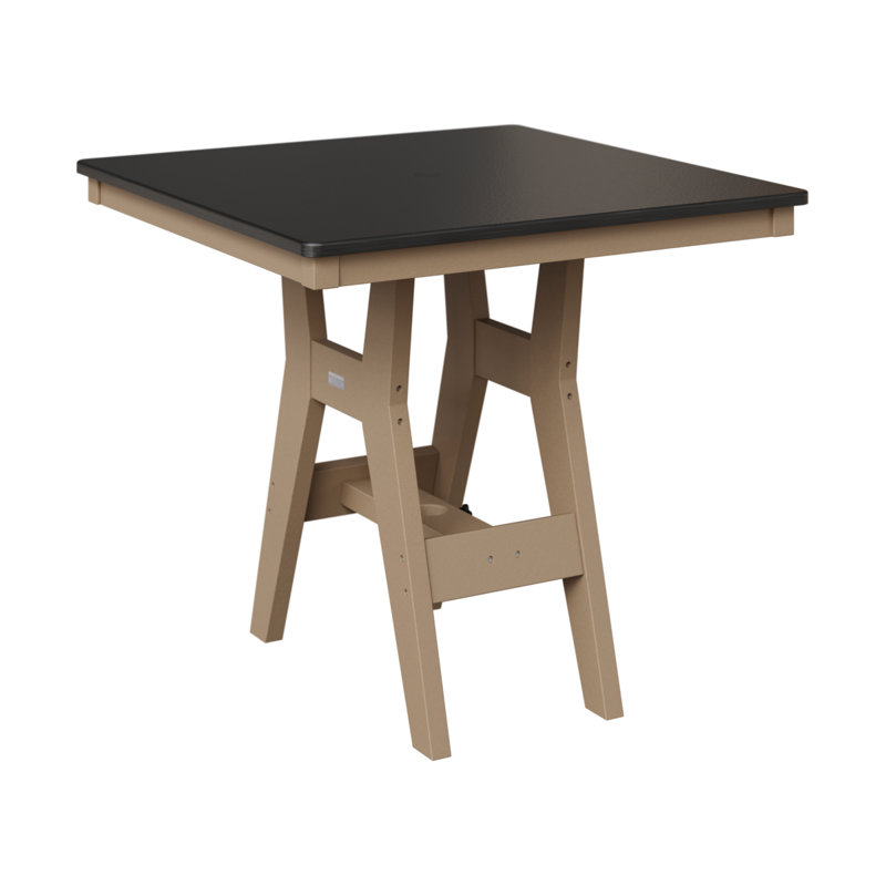 Berlin Gardens Harbour 33″ Square Bar Table, Hammered Top Black, 38.87" H x 33" W x 33" D, Weatherwood