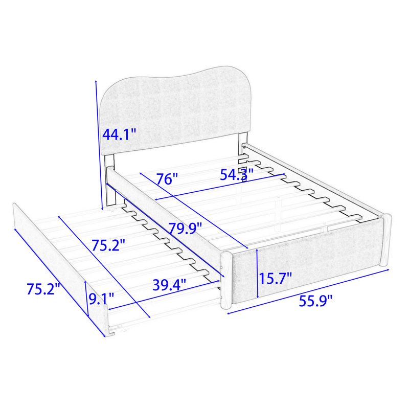 Lit plateforme tapissier Labath, Blanc, Double