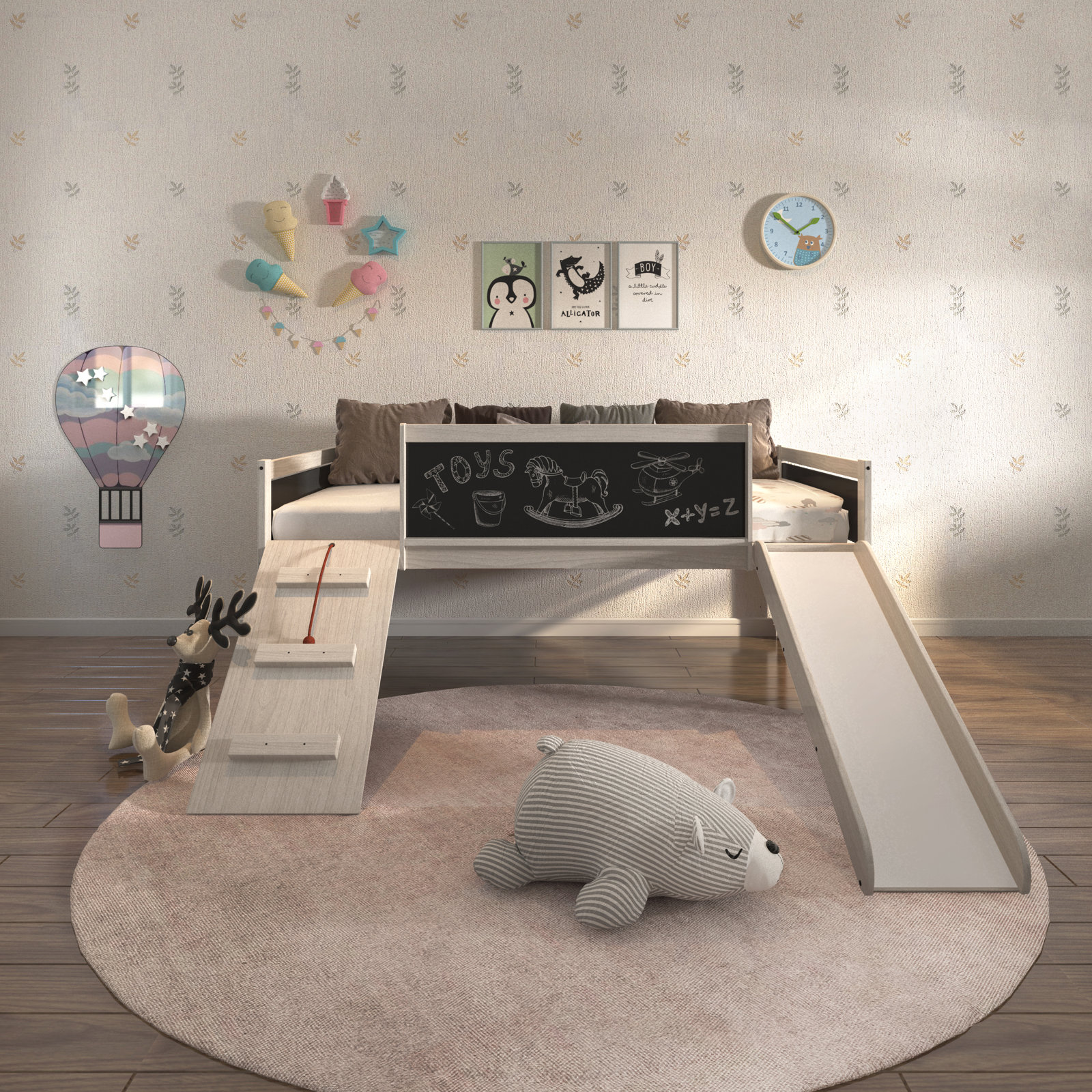  Twin Solid Wood Platform Loft Bed by Donco Kids, White Wash/Dark Gray