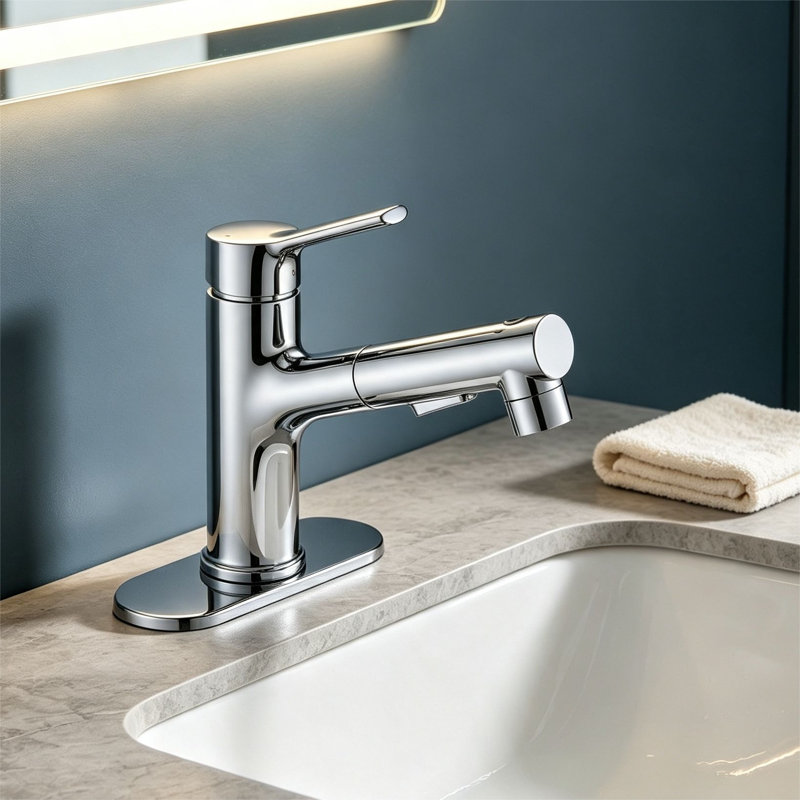 Robinet de salle de bain à poignée simple avec égouttoir escamotable Topcraft, Chrome