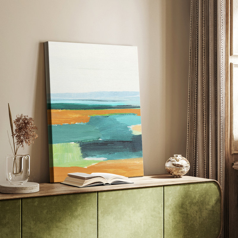 Turquoise et orange I - galerie Cavas sur mesure, H 36 po x l 24 po
