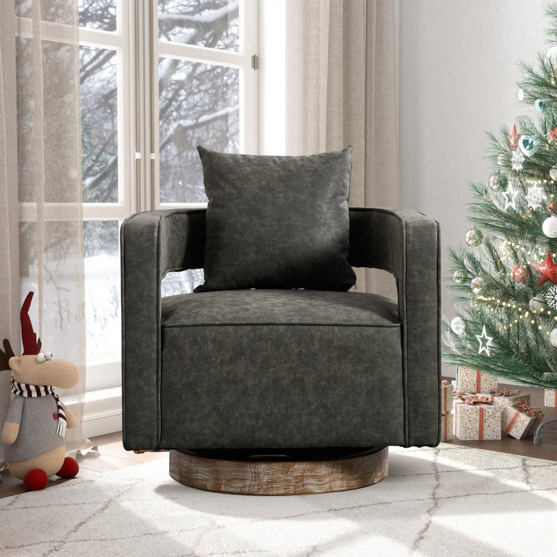 Fauteuil demi-tonneau moderne pivotant avec dossier ouvert, Gris