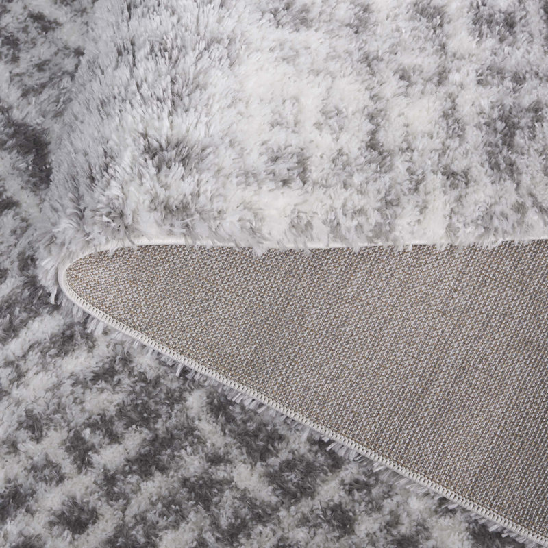 Ivory and Gray Rectangular Shag Area Rug, 5' x 7'