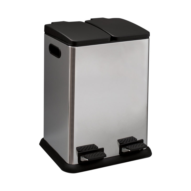 Silver Stainless Steel Dual Compartment Pedal Kitchen Recycling Bin