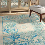 Oriental Teal Blue Area Rug