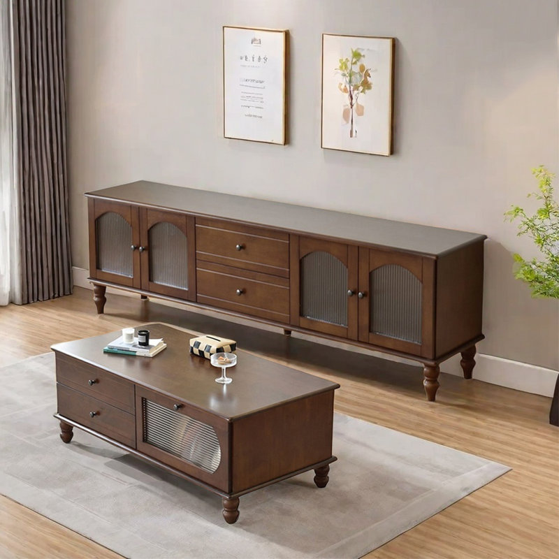 Rubberwood TV Stand and Coffee Table Set