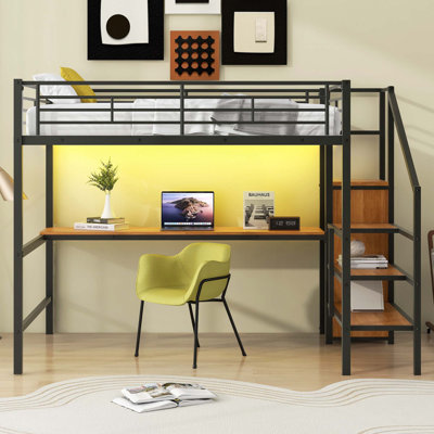 Lit mezzanine avec bureau, escalier de rangement