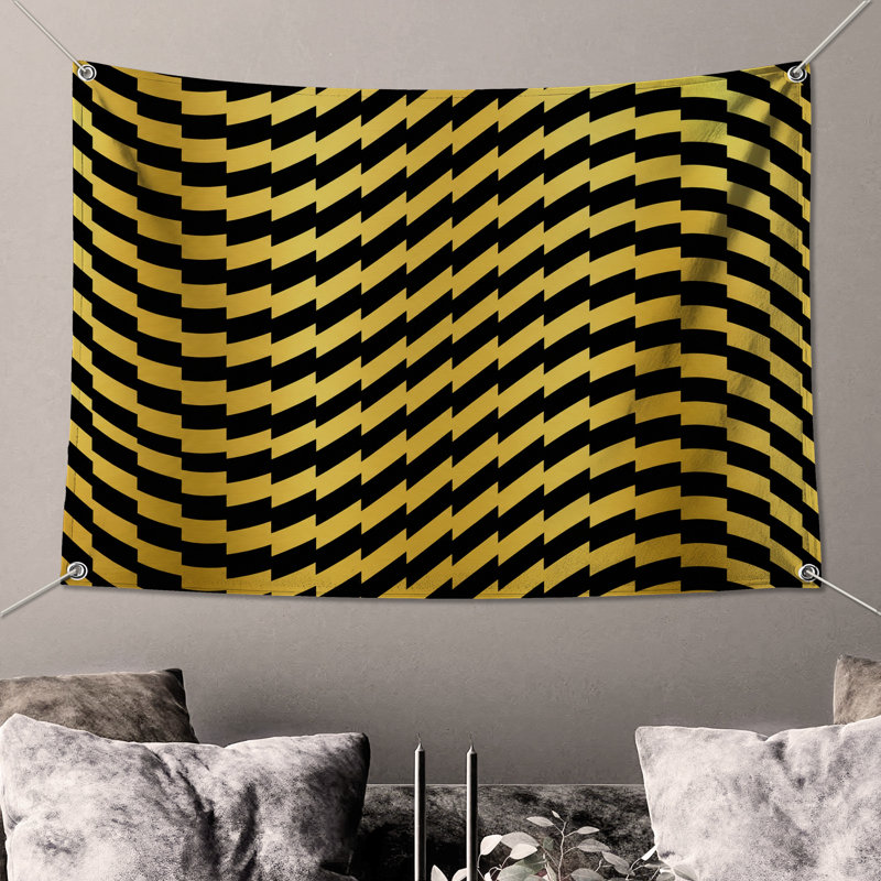 Tapisserie murale à chevrons dorés - Décoration murale à chevrons, 68in H x80in W with 4 Grommets