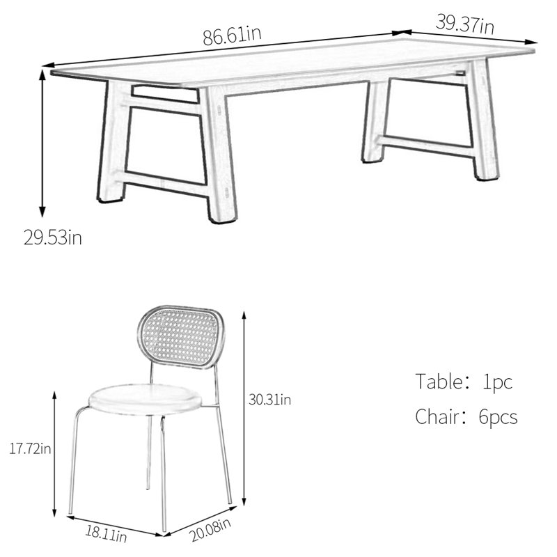 Thickened solid wood dining table, 29.53"H x 86.61"L x 39.37"W