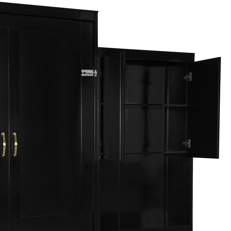 Grand lit escamotable avec bureau, coiffeuse et armoires, espresso