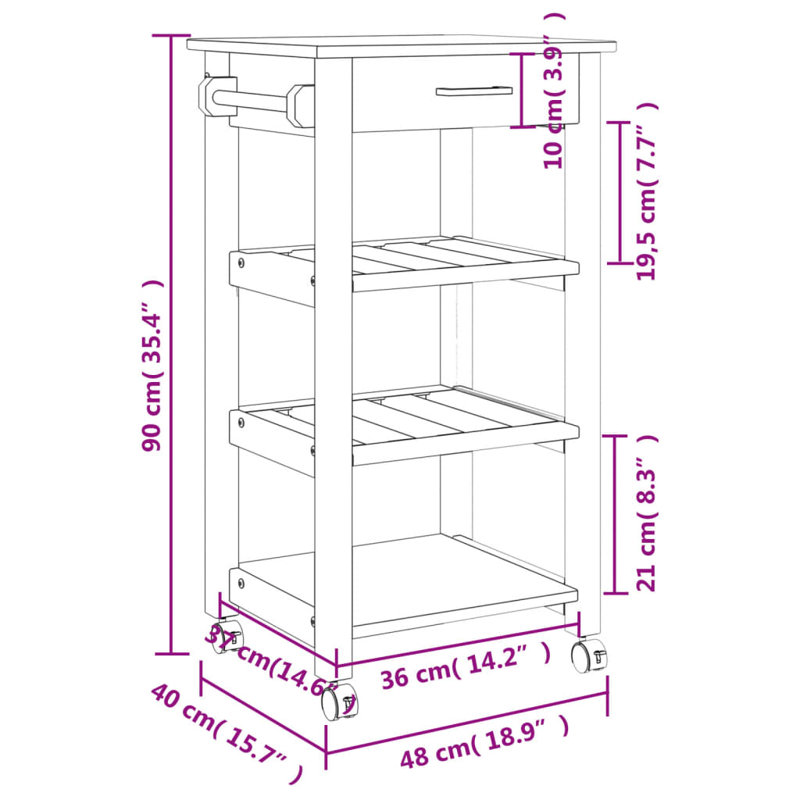 Solid Wood Bar Cart, White