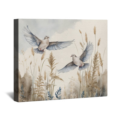 Toile tendue «Doves Flying Over Grass» en plusieurs tailles