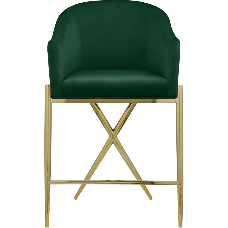 Xavier 26.5" Counter Stool, Green Velvet, Gold
