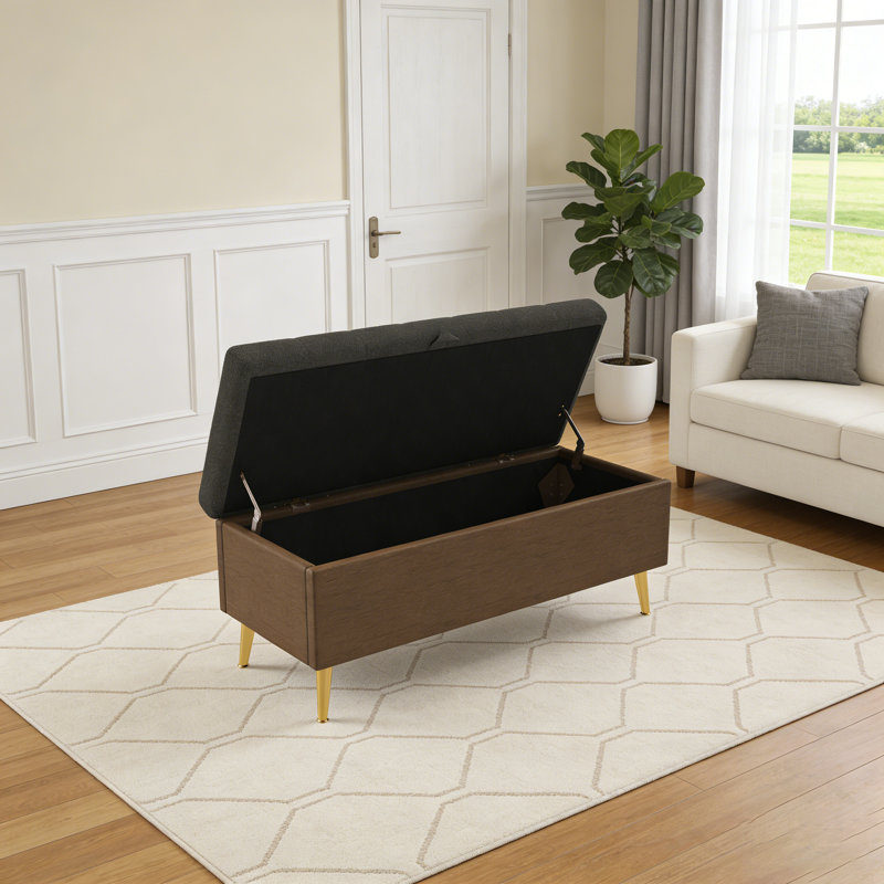 Banc de rangement moderne avec repose-pieds rembourré pour le salon, la chambre à coucher et le vestibule avec compartiment caché spacieux, gris