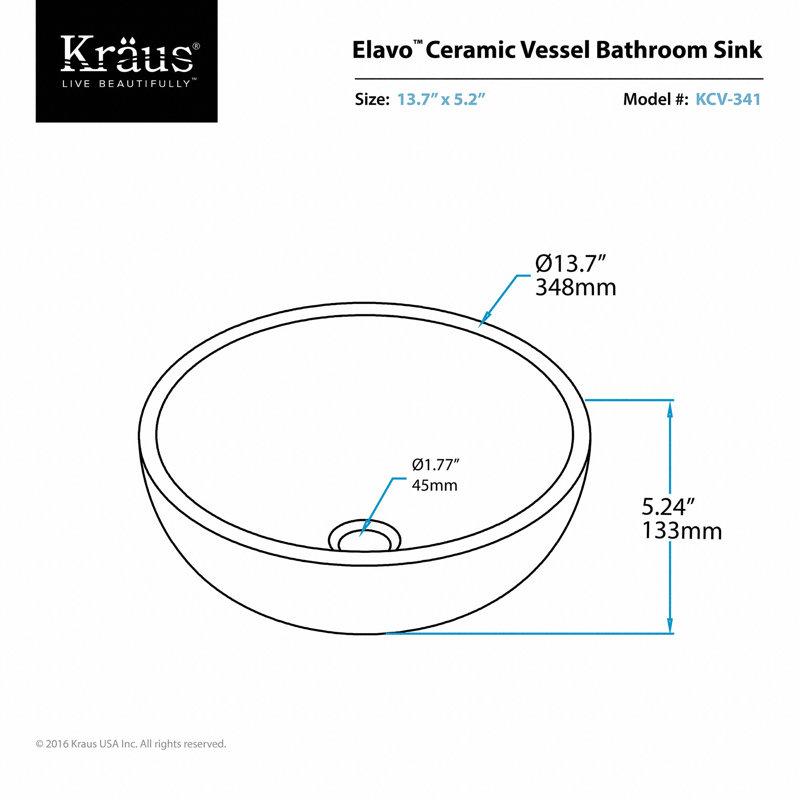 Elavo White Ceramic Round Vessel Sink with Oil Rubbed Bronze Drain