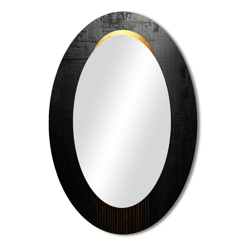 Or et noir lune sans limite Reverie III - grand miroir mural ovale sur métal, 36 po x 24 po