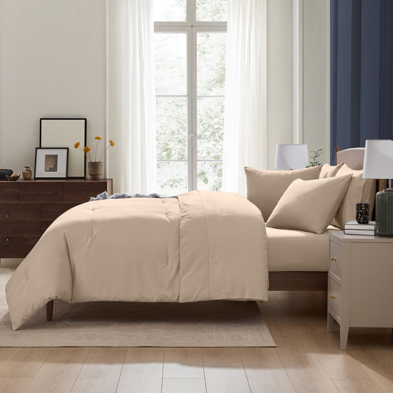 Soft Microfiber 7 Piece Comforter Set with Sheets, Dune Sand, Queen Comforter + 6 Additional Pieces