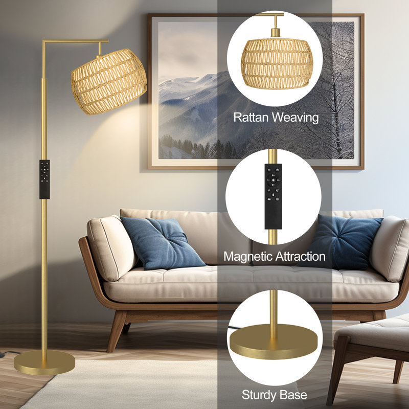 Floor Lamp With Remote Control, Dimmable Bulb Included, Gold