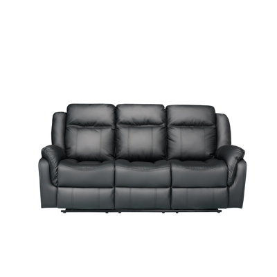 Manual Reclining Black Leather Sofa With Drop Down Table