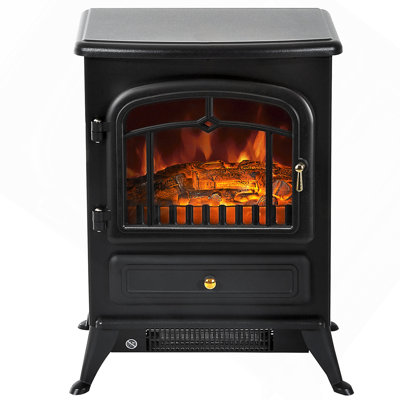 22" Electric Fireplace Heater, Freestanding Fireplace Stove With Realistic LED Flames And Logs, And Overheating Protection, 750W/1500W, Black