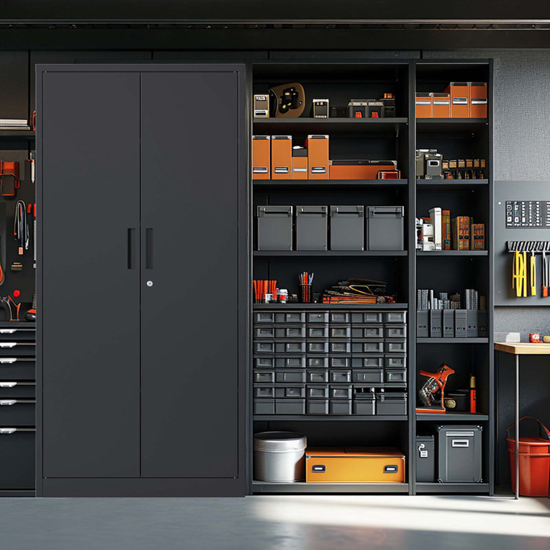Armoire de rangement à 4 tablettes de 31,5 po de largeur Meiting, Noir