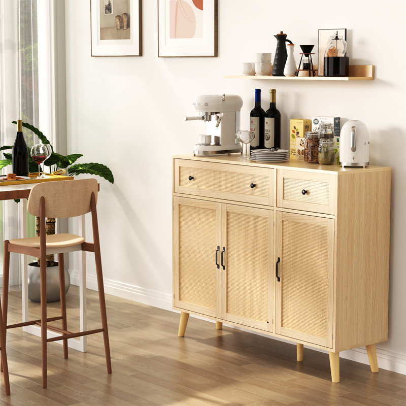 47'' Buffet Cabinet with Storage,Yacchi home Sideboard Rattan Cabinet with 2 Large Drawers, Natural