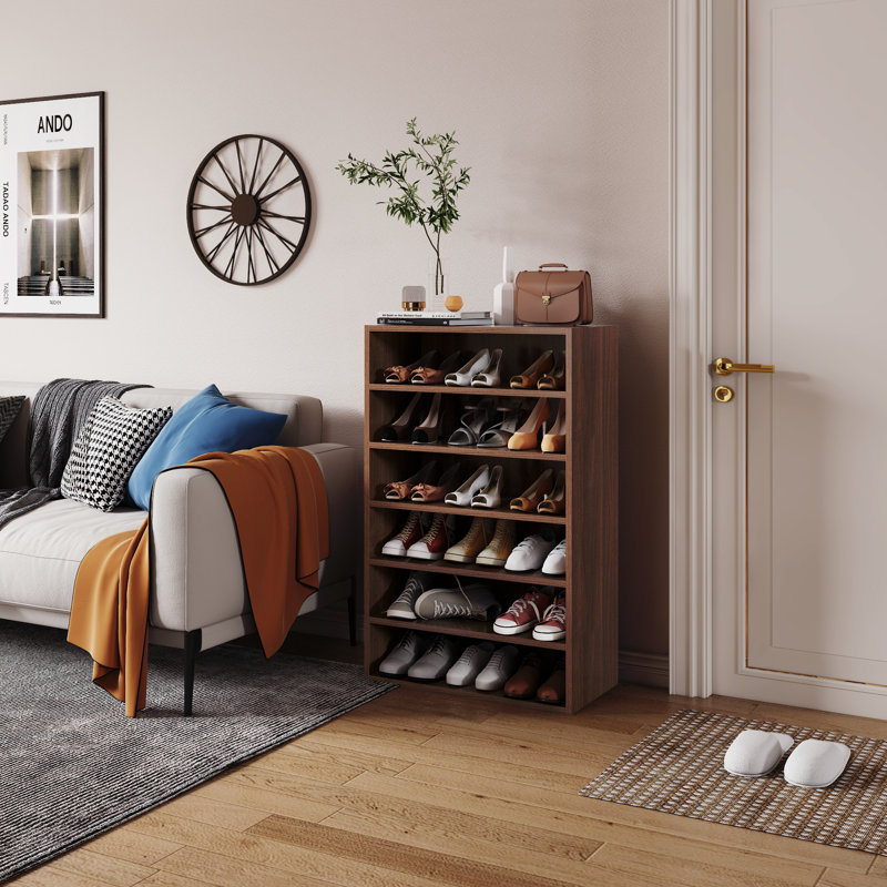 Shoes Rack, 6-Tier Free Standing Wood Closet Organizer Unit, Walnut