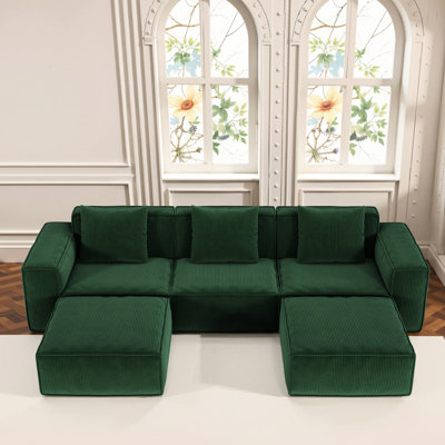 Modulaire de 118 pouces avec conversion facile, tissu en velours de nuage doux, trois sièges et deux repose-pieds, mousse à haut rebond, convient à 3 adultes et 2 personnes, sans assemblage, convient aux petits appartements très longs convertibles