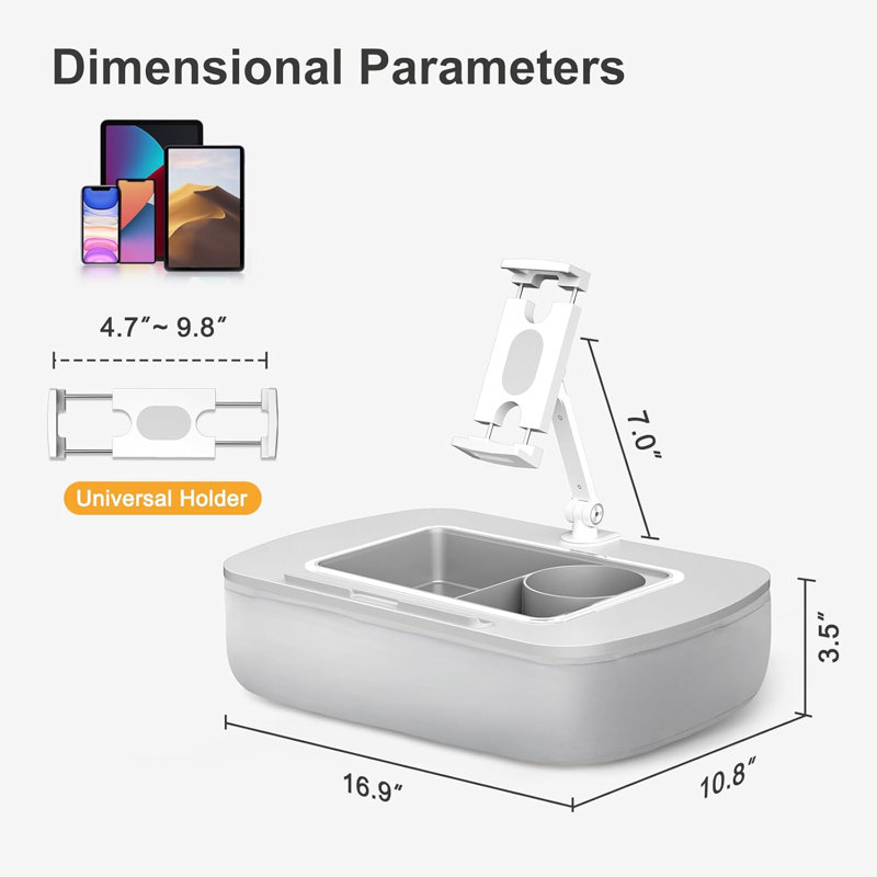 Adjustable Lap Beanbag Tablet  Stand, with Snack Bowl,361° Rotating Cli
