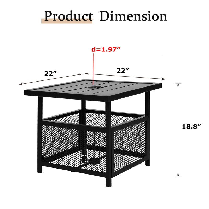 Outdoor Patio Side Table with 9Ft Umbrella, Dark Blue