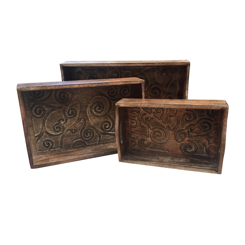 Kujawski Solid Wood Tray, Brown, 8cm H x 31cm W x 20cm D