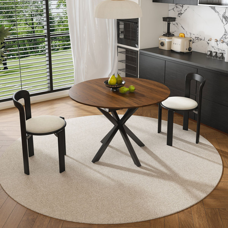 Retractable dining table, round dining table, extendable dining table, 6-person carbon steel base, modern and simple solid wood veneer dining room furniture (42 inches extended to 58 inches)