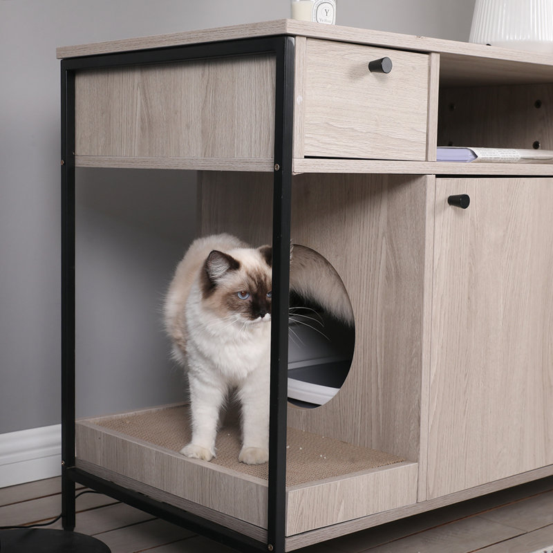 Enceinte de litière pour chat avec table de porte