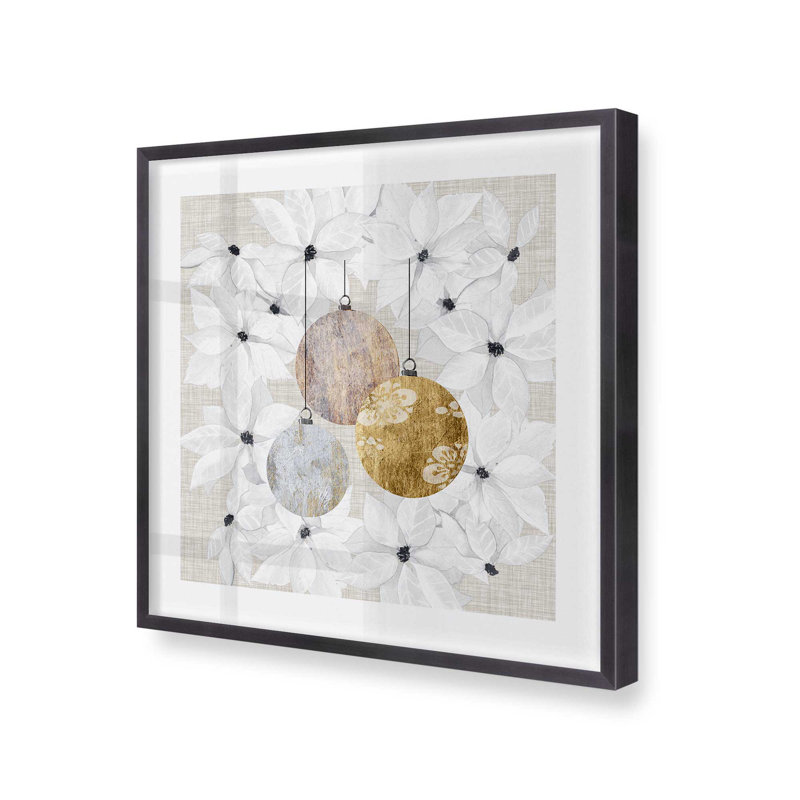 Imprimé Holiday Ornaments in Bloom II, H 13,75 po x l 13,75 po, Cadre simple en zinc patiné, bois massif