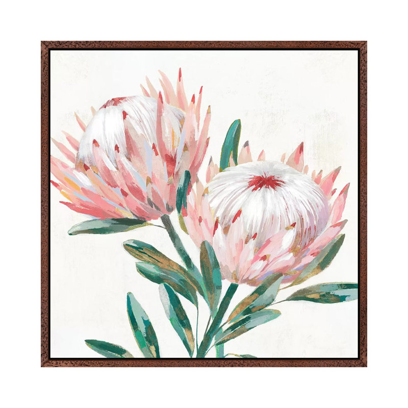 King Protea I by Isabelle Z - Painting on Canvas, Classic Brown Wood Framed, 45.72 cm H x 45.72 cm W