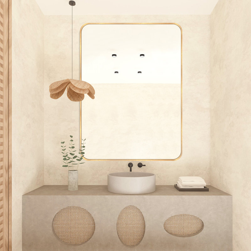 Viridiana Metal Rectangle Wall Mirror, Brushed Gold, 40" x 30"