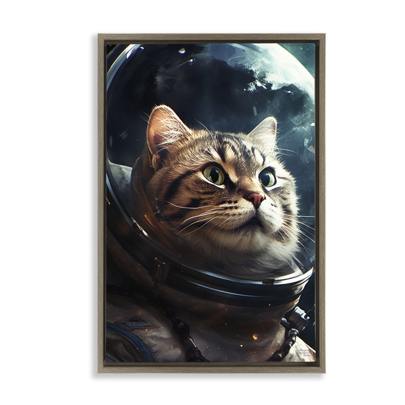 «Amazed Astronaut Cat» par Roozbeh Bahramali, Cadre flottant orme Montalcino, H 25 po x l 17 po