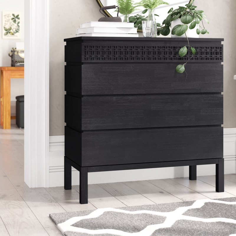 Behling Solid Wood 100 cm W Chest of 4 Drawers, Black Charcoal