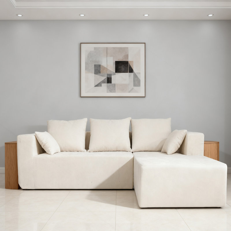 Combinaison de canapé et de canapé-lit dans le coin droit, faite d'éponge à haute densité et de tissu de lin doux, avec plusieurs méthodes de combinaison (beige)