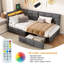 Single Daybed with Storage Drawers, Linen Upholstered Frame with LED Lights, USB Charging Port & Safety Rail-771554767