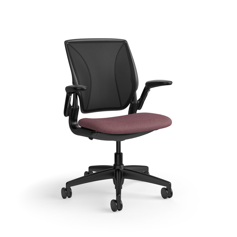 World LM, Ergonomic Task Chair with Poppy Seed Backrest, and  Autumn Upholstered Seat, Black, Light Red-Brown Fabric
