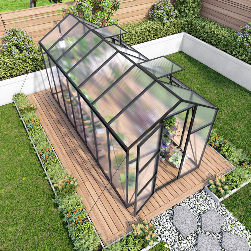 6X14 FT Polycarbonate Walk-In Greenhouse, UV Protection, 14.1' H x 6.1' W x 6.8' D