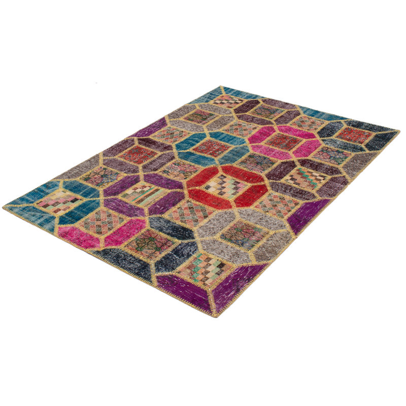 Tapis de la zone en laine bleu/rouge 5 pi 7 po x 7 pi 10 po one-of-kind à la main-noué la 1980 Pelagios