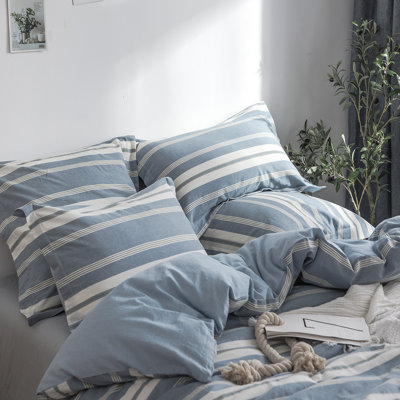 Cotton Duvet Cover Set Button Striped Cotton Striped Duvet Cover