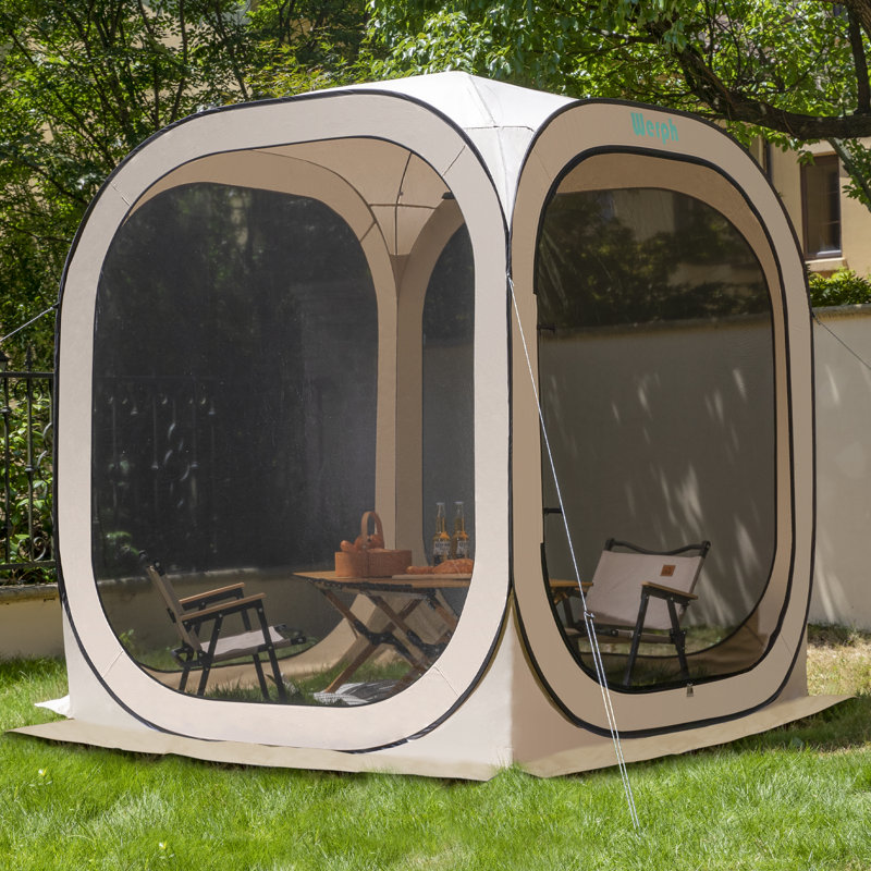 Pavillon de jardin permanent en métal L 6 pi. D Auvent escamotable portatif, Beige