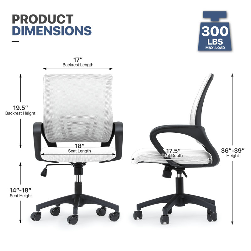Ergonomic Swivel Home Office Task Chair Adjustable Lumbar Support, Height, and Tilt Function, Comfortable Design for All-Day Productivity